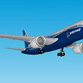 Boeing Passenger Airplane Flying With Blue Body Landing Gear Down In Blue Sky And Clouds