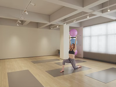 Woman Doing Fitness Exercise With Stability Ball On Yoga Mat In Bright Gym Studio 3d model