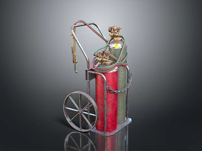 Portable Wheeled Gas Cylinder Apparatus With Hose And Control Valves 3d model