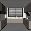 Modern Kitchen Interior Design With Gray Cabinets White Countertops And Window Blinds