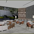 Modern Bright Sales Office Reception Lounge With Cozy Seats And Panoramic Outdoor Garden View