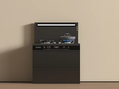 Modern Black Integrated Stove With Cooktop Range Hood And Storage Cabinets 3d model