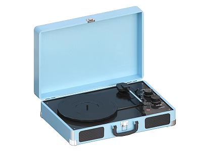 Blue Portable Record Player Entertainment Appliance with Turntable Controls and Speaker Design 3d model
