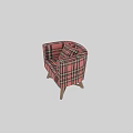 Stylish Red Plaid Accent Chair With Upholstered Fabric And Brown Wooden Legs