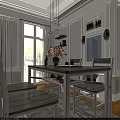 Elegant Modern Dining Room With White Table Chairs Pink Flowers And Natural Light
