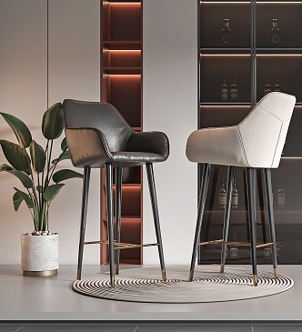 Light Luxury Bar Chair Bar Chair Combination 3d model