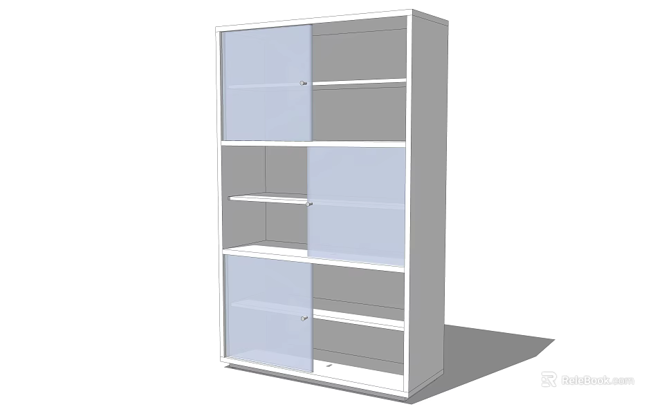Modern White Bookcase With Glass Doors And Multiple Storage Shelves 3d model