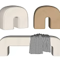 Modern Arched Sofa Bench in Beige and Brown with Plaid Blanket Decor