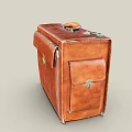 Vintage Brown Leather Suitcase With Leather Handle Metal Lock And Side Pocket