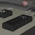 Modern Black Leather Tufted Ottoman In Living Room With Tray And Magazine