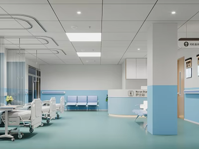 Modern Hospital Outpatient Clinic Interior Design With Beds And Seating 3d model