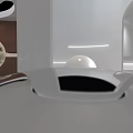 Modern White Interior Space With Arched Structures And Circular Design Elements 3d model