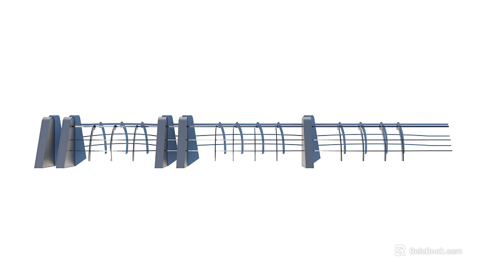 Modern Metal Fence Structure With Vertical Posts And Horizontal Rails For Outdoor Use 3d model 