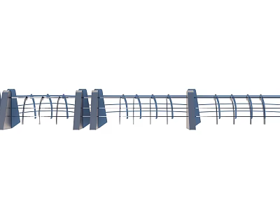 Modern Metal Fence Structure With Vertical Posts And Horizontal Rails For Outdoor Use 3d model