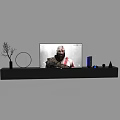 Minimalist TV Background Wall With Floating Shelf Circular Decor And Flat Screen TV