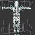 Game Movie Character In Blue And Gold Armored Suit With Helmet And Futuristic Design