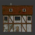 Cartoon House Scene With Red Roof White Walls Brown Wooden Frames Windows And Door