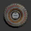 Futuristic Tire With Metallic Design Red Accents And Orange Illuminated Rings