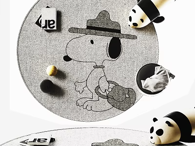 Round Carpet With Snoopy Pattern And Panda Dolls For Kids Room Decoration 3d model