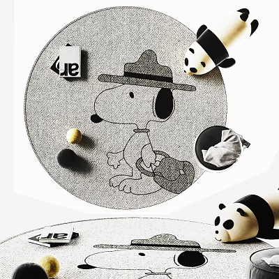 Round Carpet With Snoopy Pattern And Panda Dolls For Kids Room Decoration 3d model