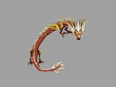 Mythical Flying Dragon With Red Scales Gold Accents And White Mane 3d model