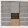 Modern Wooden Bookcase Design With Multiple Compartments And Glass Door Elements 3d model