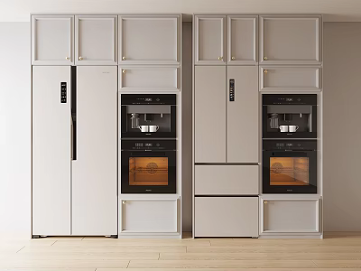 Modern Open Kitchen Interior With Built in Refrigerators Freezers and Cabinets 3d model