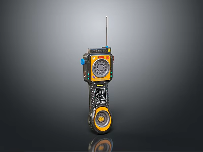 Tactical Mobile Weapon With Black Body Yellow Wheels And Antenna Design 3d model