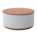 Round Coffee Table With Wooden Top And White Ribbed Base Modern Design