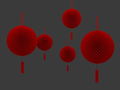 Red Honeycomb Shaped Lantern Hanging Ornaments With Tassels Multiple Sizes 3d model