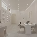 Elegant Modern Beauty Hair Salon Interior With White Decor Mirrors Styling Chairs And Display Shelves