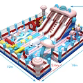 Colorful Outdoor Inflatable Play Equipment With Slide Pillars And Cartoon Elements For Children