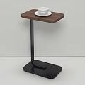 Modern Side Table With Wooden Top And Black Metal Stand Featuring White Cup And Saucer