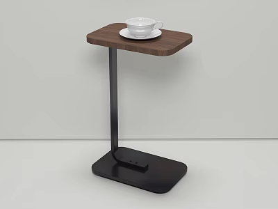 Modern Side Table With Wooden Top And Black Metal Stand Featuring White Cup And Saucer 3d model