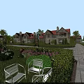 Red Roofed Detached Villa Exterior With Lush Greenery Lawn And Trees