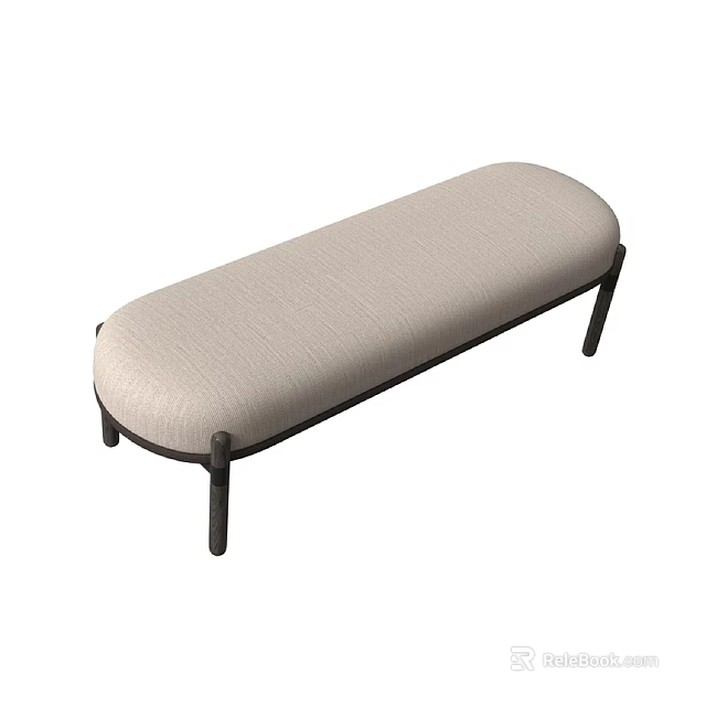 Light Beige Upholstered Ottoman Bench With Dark Frame And Slim Legs 3d model