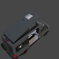 Modern Black Camper Van With Open Roof Top And Wooden Side Panel