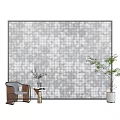 Stylish Interior Decor With Gray Patterned Wall Rattan Chair And Green Plants
