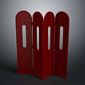 Red Folding Room Divider With Four Panels And Vertical Stripe Cutout Design