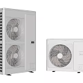 White Air Conditioner Fan Outdoor Units With Different Sizes And Fan Grilles