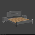 Modern White Double Bed With Wooden Slats Headboard And Two Nightstands