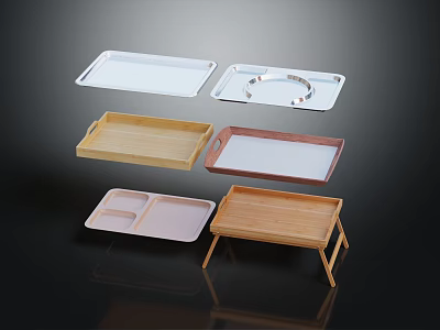 Household Living Trays In Wooden Plastic Materials With Compartment And Leg Designs For Daily Use 3d model
