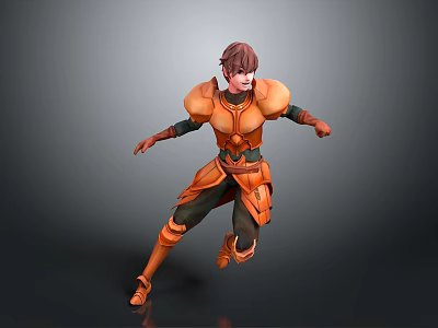 Game Movie Character Wearing Orange Armor In Dynamic 3D Designed Running Pose 3d model