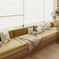 Cozy Bay Window Nook With Yellow Cushion Throw Pillows Striped Blanket Blinds And Plant