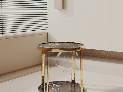 Modern Double Tier Side Table With Golden Legs And Marble Top For Living Room 3d model
