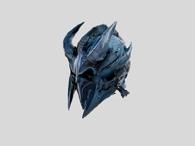 Horned Blue Fantasy Helmet With Intricate Sculpted Design And Armor Elements 3d model