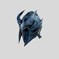 Horned Blue Fantasy Helmet With Intricate Sculpted Design And Armor Elements