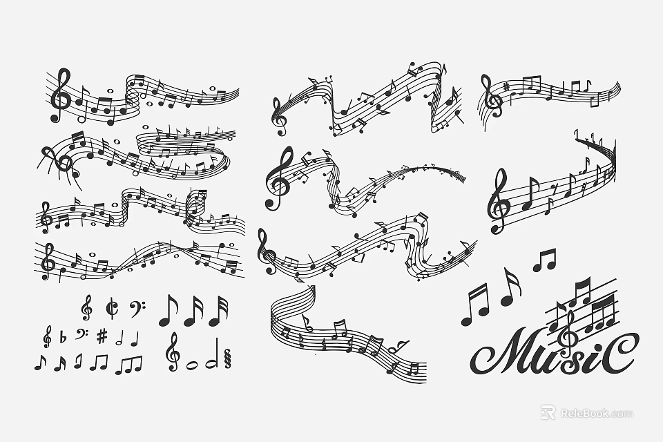 Musical Theme Wall Decor with Musical Notes Sheet Music Symbols and Design Elements 3d model 