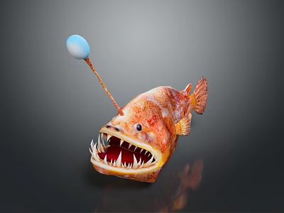 Realistic Angler Fish Character With Open Mouth Sharp Teeth And Blue Lure 3d model