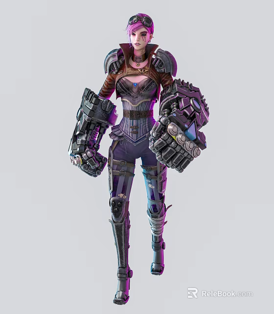 Futuristic Sci Fi Game Character In Mechanical Armor With Cybernetic Arms 3d model